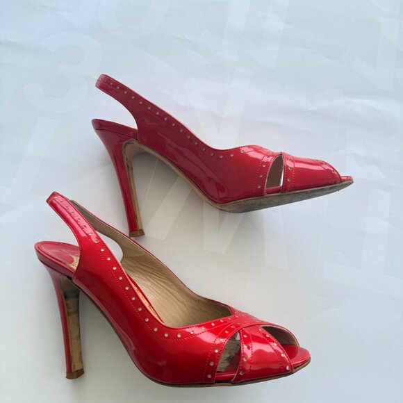 Vintage Manolo Blahnik Red Patent Leather Slingback Heels - Picture 4 of 7